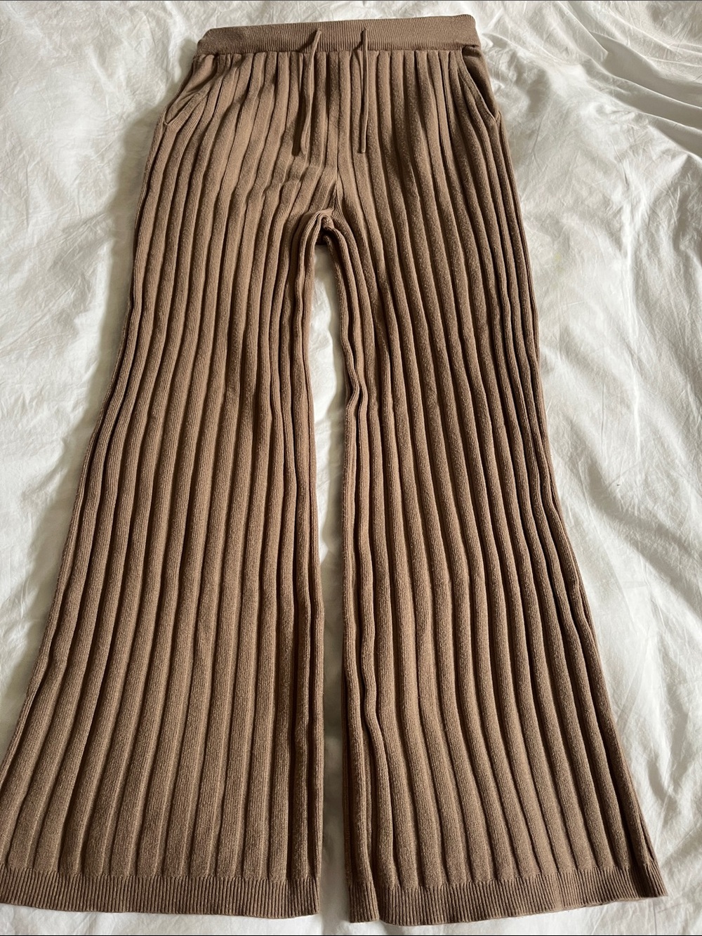 Varley Simeon Rib Knit Trouser beige tan color soft cozy stretchy loungewear